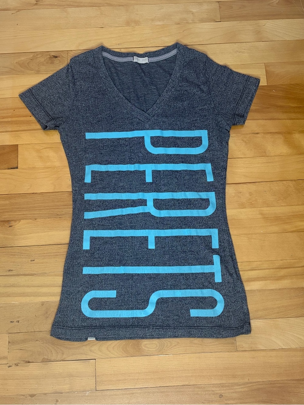 Joshua Perets Gray V-Neck Tee with Aqua Logo